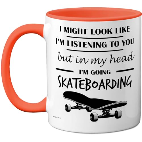 Stuff4 Taza con diseño de skateboarding Gifts con texto en inglés "In My Head", regalo divertido para los amantes del monopatín, hombres y mujeres, 325 ml, de cerámica prémium, aptas para lavavajillas