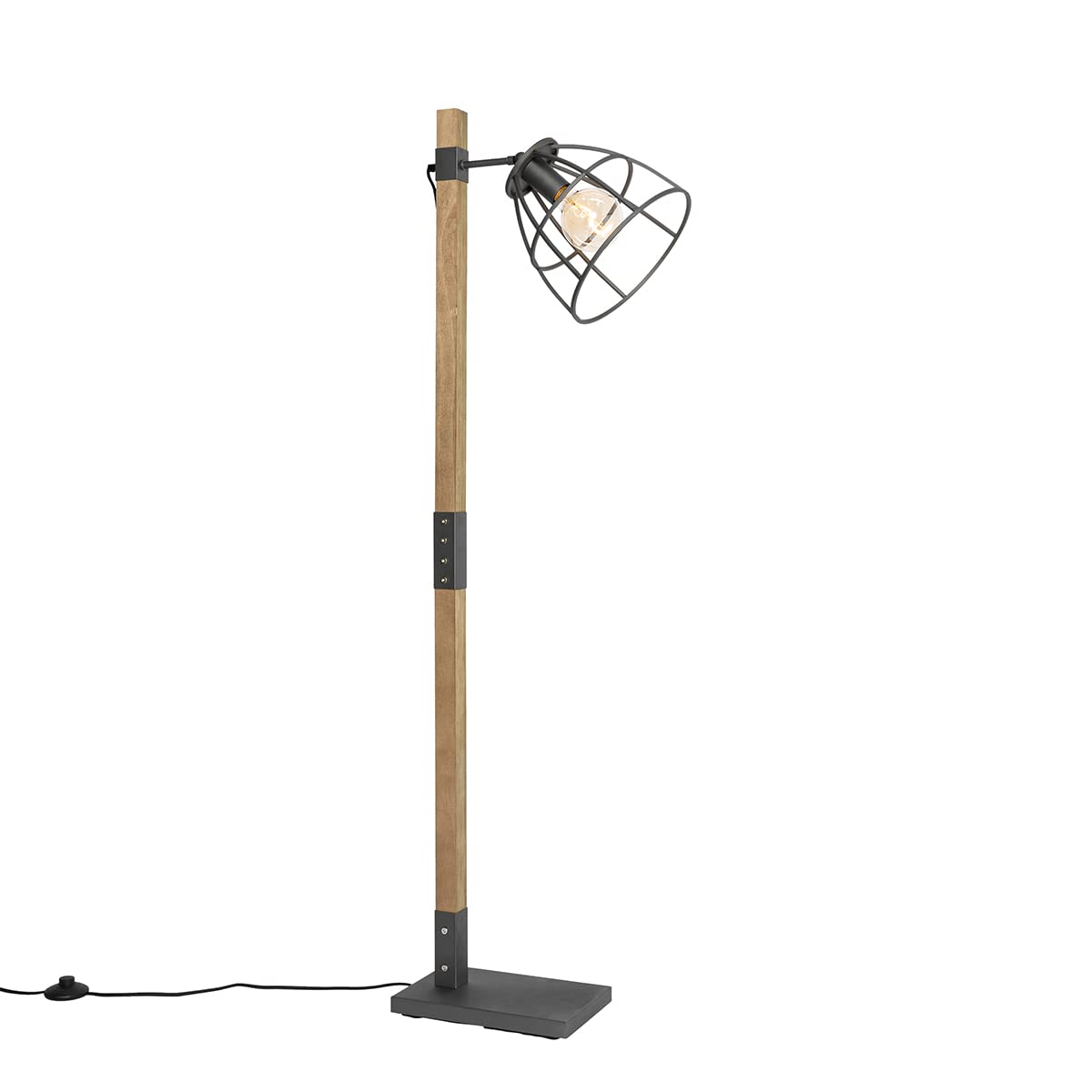Qazqa Lámpara de pie industrial gris oscuro con madera - Arthur/Acero Alargada Adecuado para LED Max. 1 x 60 Watt