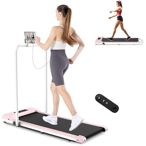 Foldable Walking Pad with Handle Bar, 6.2MPH Treadmill for Home, 2.5HP Powerful Noise<45db, 300lb Capacity, LCD Display, Pink Cover