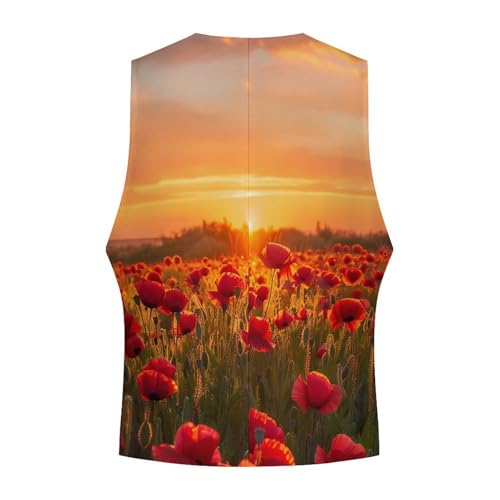 Poppy Field at Sunset Men's Suit Vest Waistcoat Vests Formal Dress with 2 Pockets for Business Casual Tuxedo4