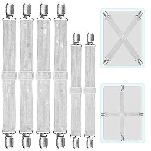 VakiReyy 6 Piezas Elastico Tensor de Sábana Bajera Ajustable, Sujetadores de Hojas Pinzas Sujeta Clips De Sujecion para Sábanas Elásticos Correas Cama Clips para Sábana Bajera Fundas de Colchón Sofá Cover