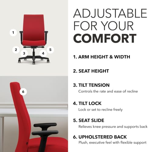 Image of HON Ignition 2.0 Ergonomic Office Chair, Lumbar Support, Desk Chair, Ruby