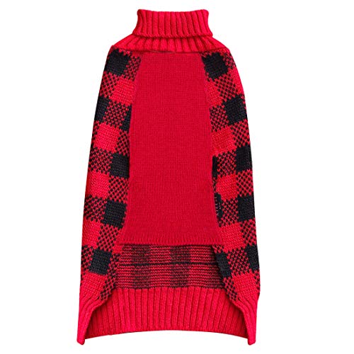Kyeese Christmas Dog Sweater Reindeer With Leash Hole Dog Sweaters Red Buffalo Check Pet Sweater,L thumb #8