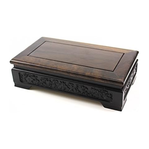 Oriental Furniture Chinese Rosewood Solid Mahagony Wood Display Stand Wooden Base Rectangle Rectangular Shape Pedestal with Carved Handcrafts (M 22cm * 12cm * 6.5cm) Cover