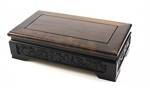 Oriental Furniture Chinese Rosewood Solid Mahagony Wood Display Stand Wooden Base Rectangle Rectangular Shape Pedestal with Carved Handcrafts (M 22cm * 12cm * 6.5cm)