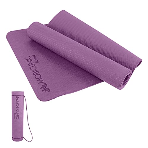 Mobiclinic, Esterilla de Yoga, Incluye Correa de Transporte, 6mm grosor, Marca Española, Antideslizante, Impermeable, Ecológica, Fitness, Deporte, 181x61x0.6 cm, Lavable, Flexible, TPE, Morado