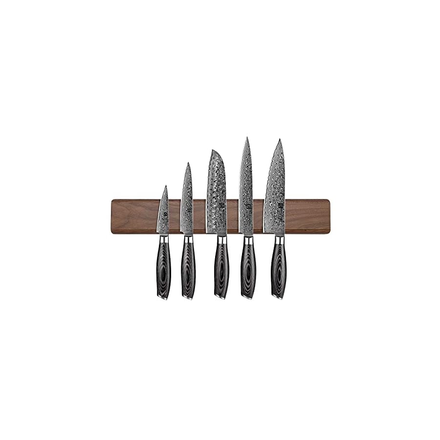 XINZUO-6-Piece-Kitchen-Knife-Set-with-Magnetic-Knife-Holder67-Layers-Damascus-Steel-Chef-Knife-Set-with-Pakkawood-Handle-and-16-Inch-Walnut-Wood-Knife-Magnetic-Strips XINZUO 6-Piece Kitchen Knife Set with Magnetic Knife Holder