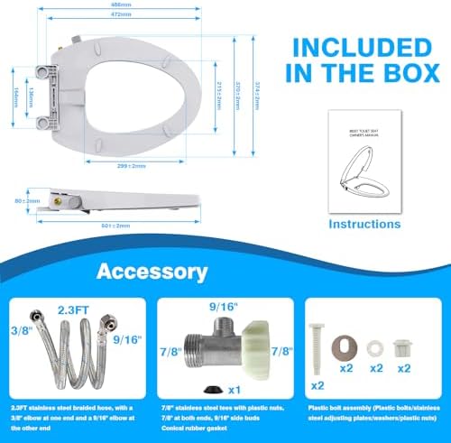 DCET Bidet Toilet Seat Elongated – Non-Electric with Soft Close Toilet Seat, Dual Nozzles for Front & Rear Wash, Adjustable Water Pressure, Brass Inlet, No-Tool Installation – Elongated Bidet Seat — view 6