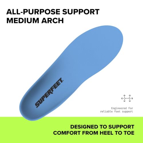 Image of Superfeet All-Purpose Support Medium Arch Insoles (Blue) - Trim-to-Fit Orthotic Shoe Inserts - Professional Grade - Men 2.5-5 / Women 4.5-6