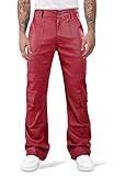 GINGTTO Men's Faux Leather Pants Stacked Flared Cargo Pants for Men Punk Biker Pants Red 30