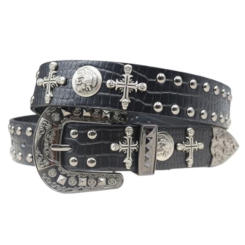 EVERBLTING Black Western Cowboy Belt for Men Women Western Cowboy Cowgirl Y2k Studded Belt Western Punk Studded Belts 105