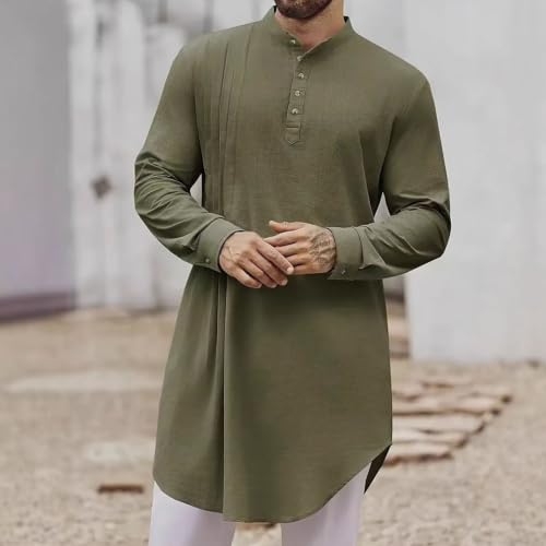 Caftan en coton et lin de qualité supérieure avec col boutonné