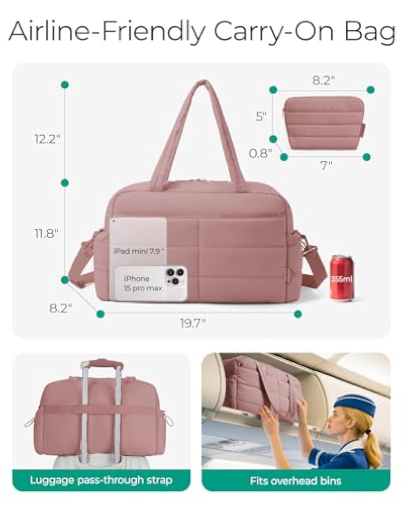 Lightweight Puffer Duffle Bag for Women, 31L