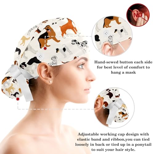 Image of Colored Butterflies Scrub Caps Women Ponytail, Adjustable Bouffant Surgical Caps with Button, Nurse Hats Long Hair