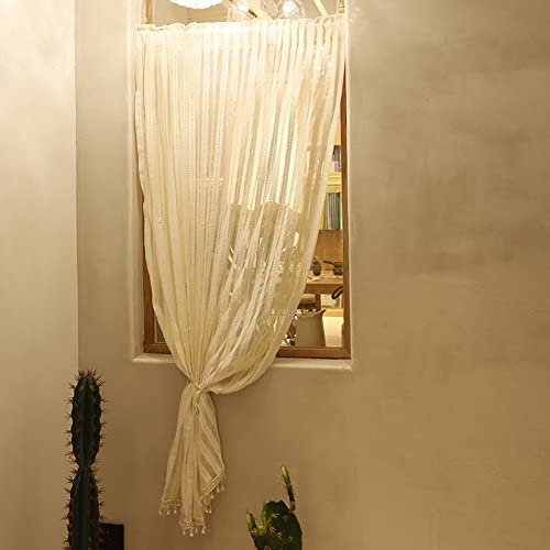 Rideaux en voile beige avec dentelle rustique 120x70cm