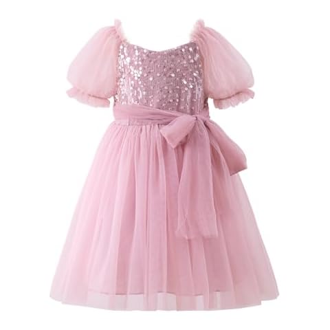 Tutu.kk Toddler Tutu Dress Girls Short Sleeve Fluffy Tulle Party Casual Dresses Bean Paste 2-3t Cover