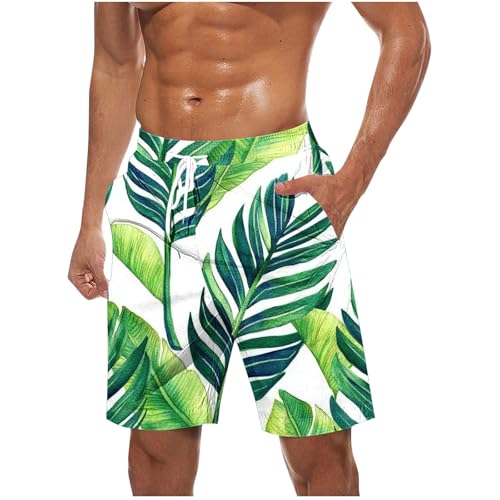 Men's Hawaiian Shorts Beach Casual Board Short Sweatpant Lace up Elastic Waist Plus Size Loose Comfy Crop Pants