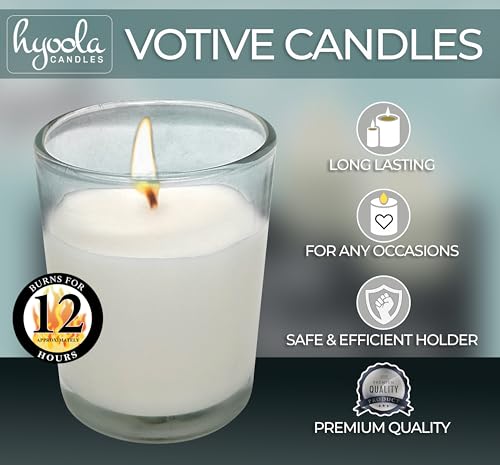 Image of Hyoola White Votive Candles in Glass - Pack of 36 Votive Candle - 12 Hour Burn Time - Unscented Votive Candles - European Made Glass Votives
