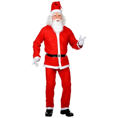 W WIDMANN MILANO Party Fashion - Costume de père Noël haut avec ventre rembourré, pantalon, couvre-chaussures, bonnet, barbe, Noël, carnaval