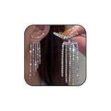 Jookocci Tassel Earrings for Women Sparkly Crystal Drop Dangle Earrings with Rhinestone Fringe Hypoallergenic Sterling Silver Elegant Long Chandelier Earrings for Wedding/Prom/Party
