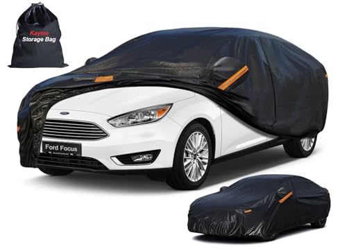 Image of Kayme 7 Layers Sedan Car Cover Custom Fit for Ford Focus (1999-2025), Waterproof All Weather for Automobiles,Rain Sun UV Protection.Black