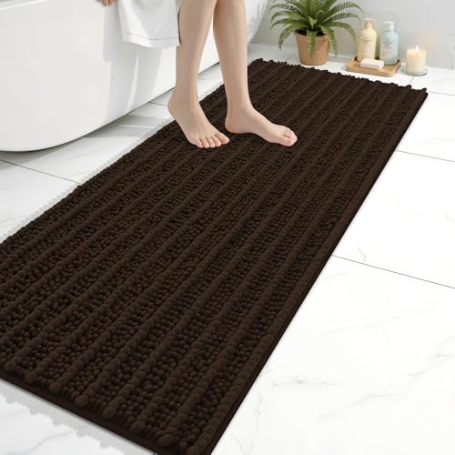 Image of Arotive Luxury Bathroom Runner Rugs 60x20, Extra Soft Thick Absorbent Shaggy Chenille Bath Rugs, Machine Wash Dry, Bath Mats for Bathroom Floor, Tub and Shower, Home Decor Accessories, Brown