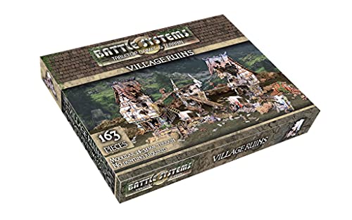 Fantasy Battle Systems Figure Wargames Terrain Village Ruins - Multi Level Tabletop War Game - 28mm Miniature Wargaming Roleplaying - 163 Piece Warhammer Battles Painted Model Scenery