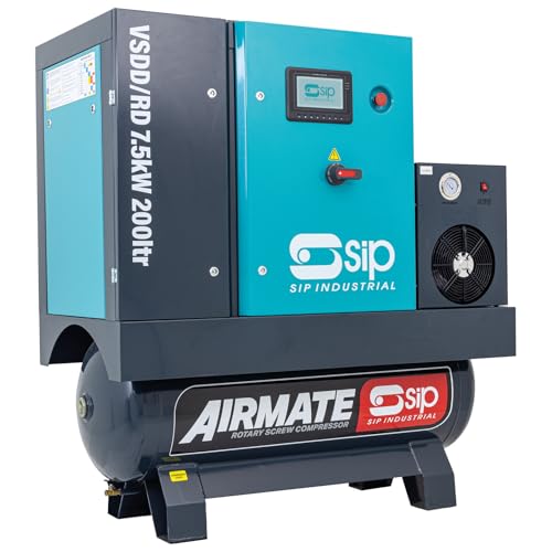 SIP VSDD/RD Rotary Screw Air Compressor, Direct Drive with Dryer, 400V 200L 10hp / 7.5kW 145psi / 10 Bar 32CFM 62dB