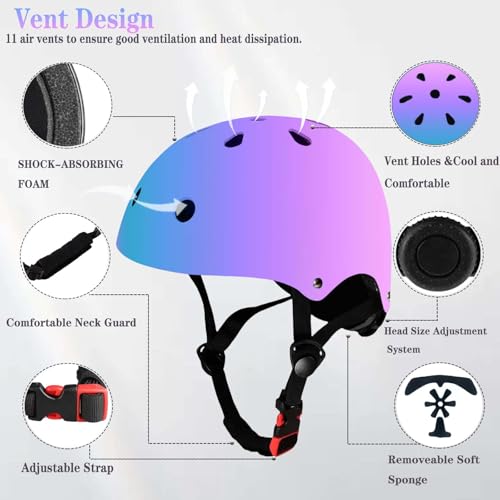 Image of FOOKCIAN Kids Helmet,Toddler Skateboard Helmets for Ages 2-3-5-8-14 Years Boys Girls with Knee and Elbow Pads Wrist Guards fit Roller Skates,Skateboarding,Skating Scooter Adjustable Kids Helmet