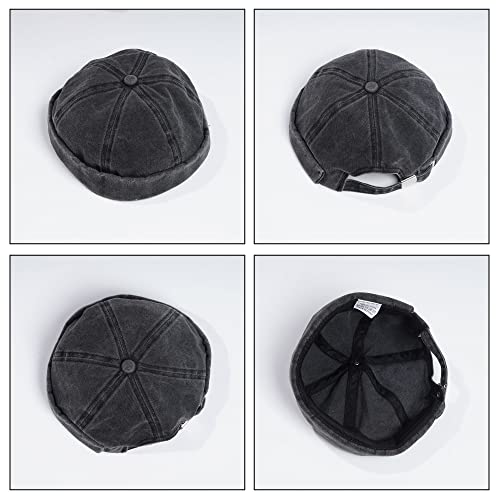 Rbenxia 1 Piece Of Black Brimless Hats For Men Washed Cotton Rolled Cuff Vintage Beanie Hat Adjustable Docker Skullcap #TOP2