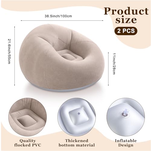 Image of Realspring Inflatable Bean Bag Chairs Outdoor Blow up Camping Chairs Inflatable Lazy Sofa Folding Portable Bean Bag Loungers Couch for Movie Night(Coffee,2 Pcs)