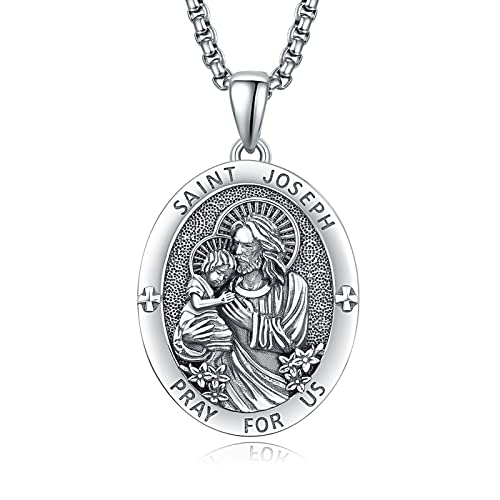ADMETUS St Saint Joseph Medal for Men 925 Sterling Silver Medalla De San Jose Pendant Necklace Protection Jewelry Religious Gifts