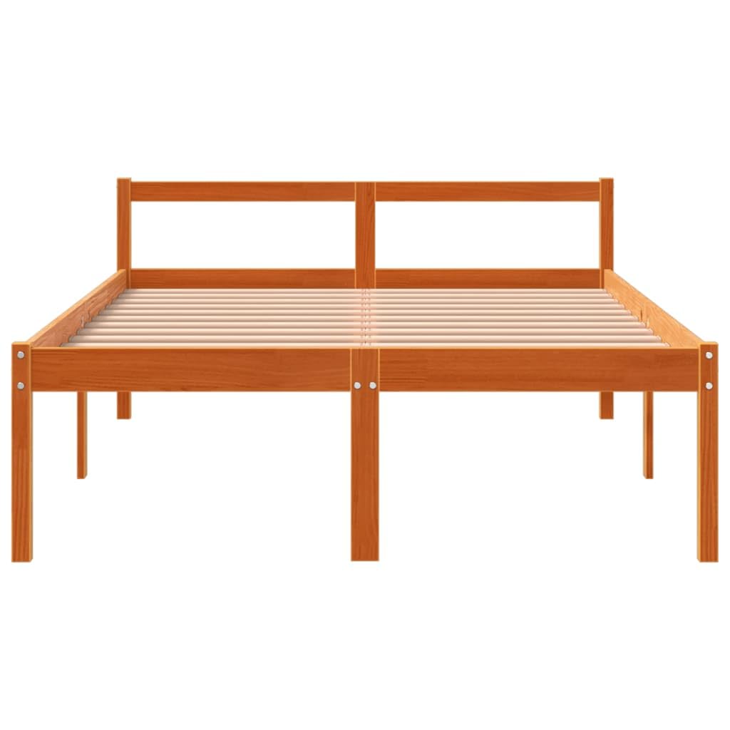 Seniorenbett Wachsbraun aus massivem Kiefernholz 140x200 cm mit Lattenrost und Stauraum, Komfortables Kopfteil, schlafzimmerfreundlich, platzsparend und seniorengerecht