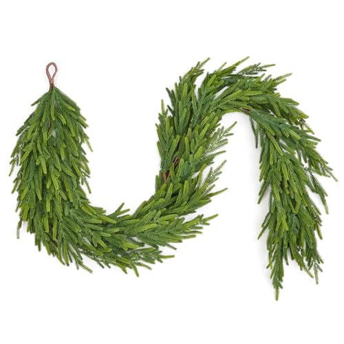 GarveeHome 6 Ft Realistic Christmas Garland, Real Touch Norfolk Pine Garland for Mantle, Dense Artificial Greenery Garland Decorations for Fireplace Stairs Railing Dining Table Indoor Outdoor, 1 Pcs