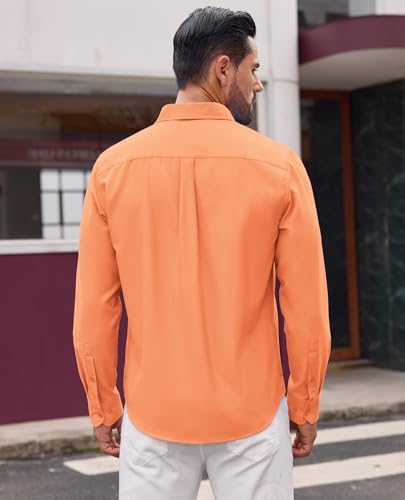 Oxford Dress Shirts for Men Long Sleeve Oxford Casual Dress Button Down Shirts Contrast Button Shirts with Pocket