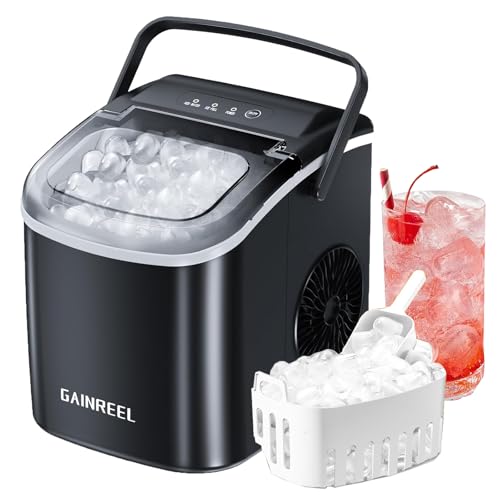 Fabricador de Hielo de Encimera, Máquina de Hielo Portátil con Autolimpieza, 26.5lbs/24Hrs, 9 Cubitos de Hielo en 6 Minutos, Cesta y Cuchara para Hielo, Ideal para Casa, Cocina,...