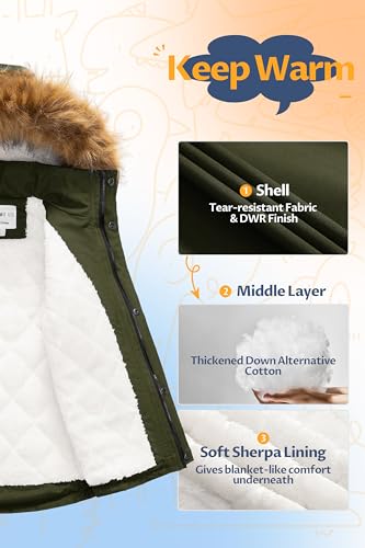 CREATMO US Boy's Long Winter Coat Warm Fleece Lined Waterproof Puffer Jacket Thicken Padded Snow Parka with Faux Fur Hood3