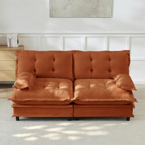 Image of 77 inch Loveseat, Sectional Couches for Living Room, Orange 2 Seater Modern Chenille Deep Seat Sofa Set, Salas para Casa, High Back Love Seat Couches, Cloud Modular Sectional Sets