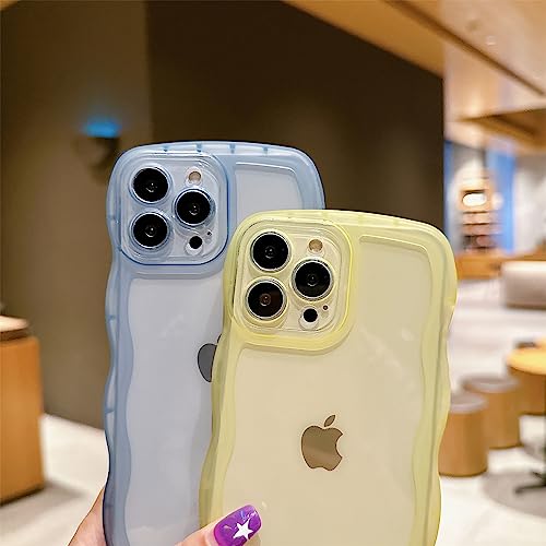 Image of Compatible with iPhone 14 Pro Case 6.1 inch 2022, Cute Kawaii Curly Wave Frame Shape Soft Silicone Shockproof Protective Phone Cover for Women Girls, Clear /Yellow