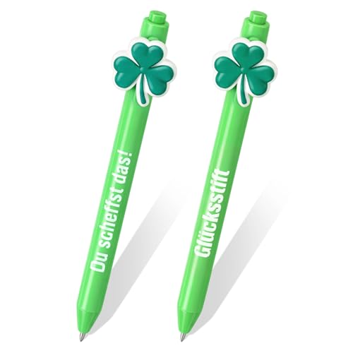 Tenare Pack de 2 Bolígrafos Lucky Clover - Regalo Inspirador para Graduación y el Día de San Patricio - Perfecto para Colegas, Amigos y Profesores - Bolígrafo Verde, 14,5 cm