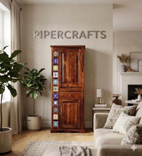 Image of Sheesham Wood Bar Cabinet - Already Assembled - Rack for Hard and Soft Drinks - Solid Sheesham Wood Bar Cabinets for Living Room | Wine Wisky Scotch All Type Drinks - Natural Finish