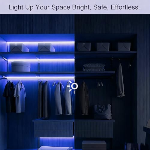 Image of ZSLAIFU Battery Powered LED Strip Lights, 3.3FT COB LED Strip Light, Battery Operated LED Lights, Ice Blue LED Strip Lights Battery Powered for Closet, Cabinet, Shelf, Kitchen, DIY Lighting