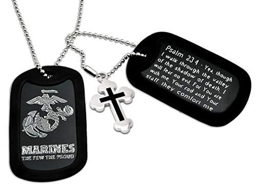 Kriskate & Co. U.S. Marines + Psalm 23:4 Bible Verse Inscription Military Style Aluminum Dog Tag Necklace 24 Inches
