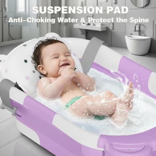 Image of TPN Collapsible Baby Bathtub, Baby Bath Tub with Soft Cushion & Real-Time Thermometer, Baby Bathtub Infant to Toddler Tub (0-36 Months), Portable Newborn Travel Bath Tub