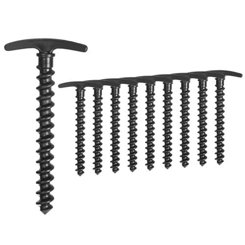 uxcell Tarp Stakes, 10Pcs 5.7 Inch - Plastic Beach Tent Stakes, T Shape Ground Anchors, Nylon Spiral Ground Pegs for Tarp Canopy Camping Hiking