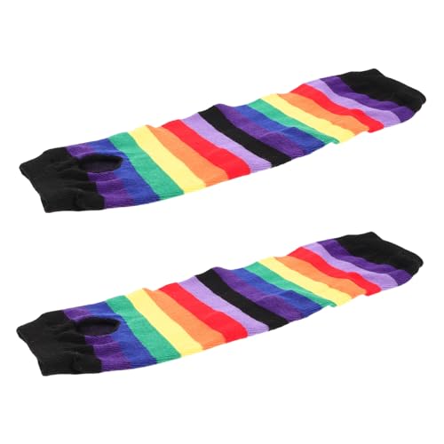 Baluue Bunte Fingerlose Strickhandschuhe Damen Lang Regenbogen Armstulpen Warm Handgestrickt für Winter Pride Month Festival Party Cosplay
