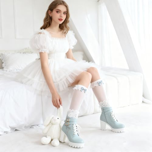 Image of BEAUPAS Women's Gothic Lace Up Platform Ankle Boots Buckles | Buckle Strap, Chunky High Heel, Lace Cuff Top, Platform Combat Boots, Women's Footwear