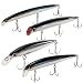 Dr.Fish Fishing Lure Assortment 5" Minnow Plugs Popper Jerkbait Mustad Hooks Saltwater Freshwater Surf Fishing Lures Striper Bass Salmon Black Silver