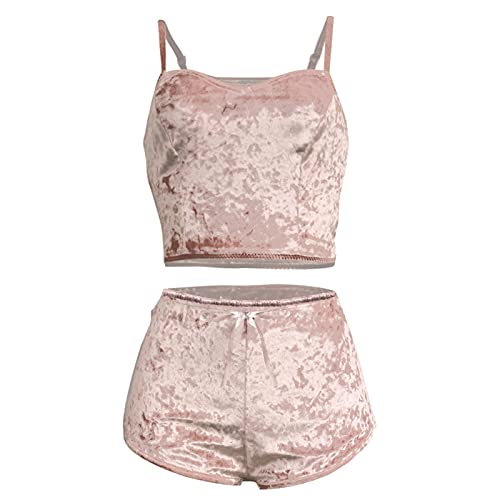 Nachtwäsche Für Frauen Damen Samt Schlafanzug Sexy Hausanzug Satin Pyjama Nachthemd Kurz Set Short Spitze Einfarbi… – Bild 4