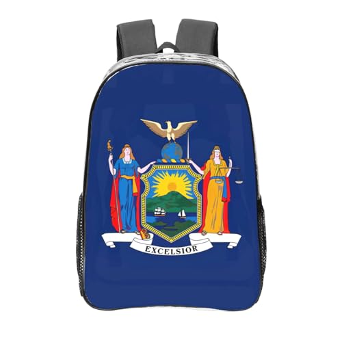 Sac à dos transparent imprimé drapeau New York avec poches zippées et bretelles noires
